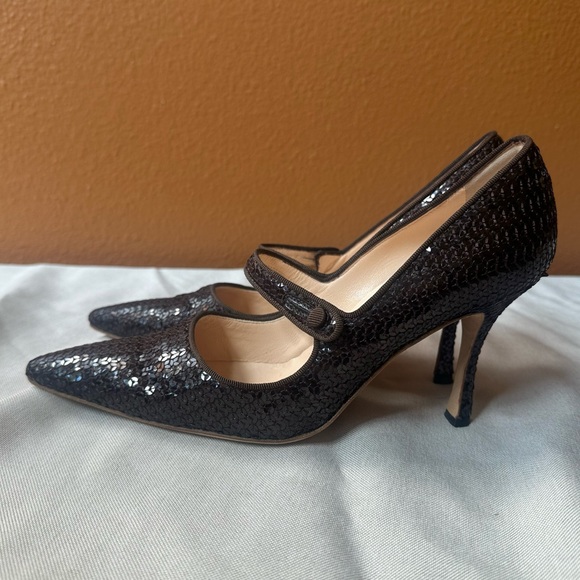 Manolo Blahnik Brown “Campari” Sequin Mary Jane Heels Size 40 Amazing Condition! - Picture 6 of 15